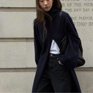 아웃핏 프리미엄 터틀 니트 스플릿 프론트 터틀넥 트임 롱 가디건 캐시미어 폴라티