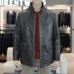 코오롱 브렌우드 프리미엄 구스다운 가죽 패딩 남자 점퍼 천연 양가죽 그레이 블랙
