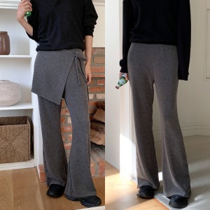 레이어드 부츠컷슬랙스 하이웨스트 밴딩 트임 랩치마바지