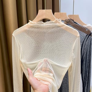 망사 시스루 이너 긴팔 티셔츠 가을 얇은 여름 스판 여자 폴라티 반목 목티 블라우스 탑 울