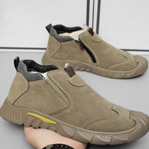 겨울 남성 방한 운동화 끈없는 지퍼 신고벗기편한 작업화 기모 굽있는 캐주얼 털신발