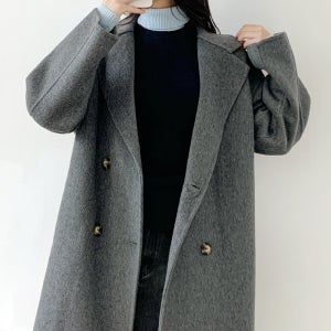 핸드메이드코트 양모 회색 여성 롱 더블 겨울 코트