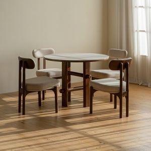 마렛 원목 원형 포세린 세라믹 식탁+의자4, 1200mm, 다크 월넛/패브릭