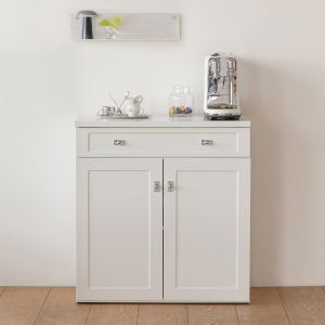 킨포 화이트 심플 주방수납장 그릇장 홈카페장 부엌수납장 카페장 홈바장 800x400x850mm, 2단, 루체 실버손잡이