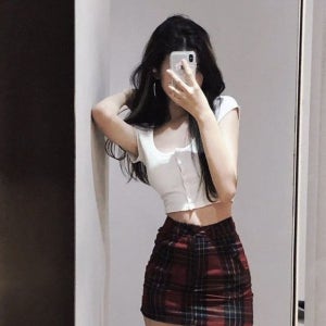 하이웨이스트 힙스커트 여성 슬림 라인 격자무늬