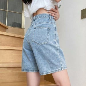 파이브 포인트 팬츠 데님 반바지 와이드레그 미드