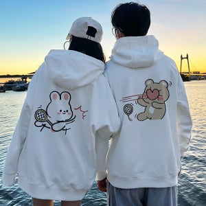 웃긴 커플티 빅사이즈 남녀공용 가을 겨울 스트릿패션 캐릭터 프린팅 루즈핏 후드티