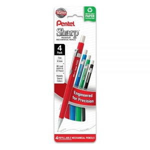 펜텔 Pentel 샤프 메탈릭 (05mm) 가는 선 다양한 색상 배럴 4개 팩 (P205MPF4M)