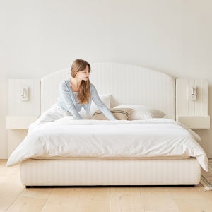 무디켄 코코 스트라이프 패브릭 침대 프레임 삼각형, SS(슈퍼싱글), 샌드 베이지