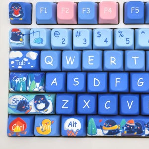 겨울 펭귄 키캡 158키 MDA 영문 PBT 예쁜 블루 파란색 귀여운 캐릭터 키보드 키캡