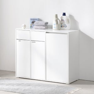 플레이너스 E0 샤인 가정용 사무실 수납장 분리수거함 쓰레기통 분리수거장 3칸 수납형, 화이트 FC01117