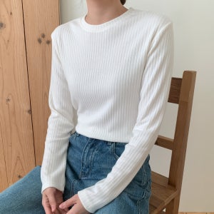 cho 아크골지 가을 겨울 골지 라운드넥 베이직 이너 긴팔 티셔츠