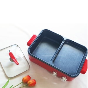 빠르미쇼핑 대원 가정용 캠핑용 반반 멀티그릴 전기그릴 분리형 불판 멀티쿠커 레드