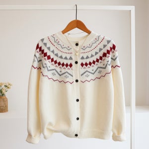 벨론코 노르딕 패턴 루즈핏 라운드 니트 가디건