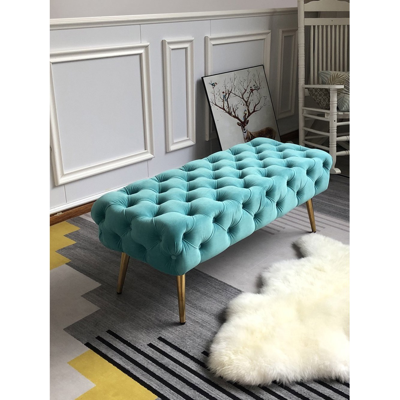 침대 벤치의자 침실 드레스룸 소파형 메탈 신발 교환용 의자 60 45 45 더티핑크