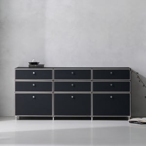 플로이 모듈가구 미드센츄리 수납 서랍장 1800x400x800, 3단, 블랙 MWF357C