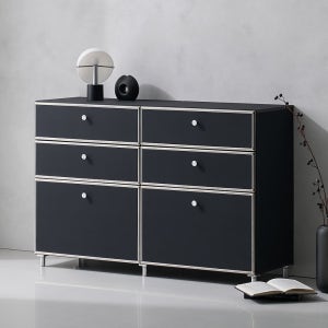 플로이 모듈가구 미드센츄리 수납 서랍장 1200x400x800, 3단, 블랙 MWF356C