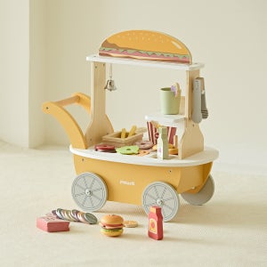 폴라비 원목 햄버거 가게 카트 역할놀이 장난감 어린이 소꿉놀이세트 3세장난감