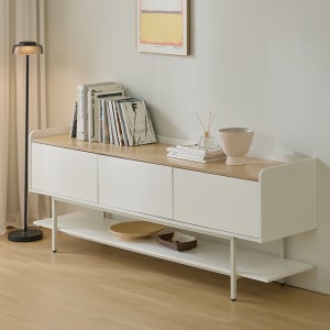 룸티크 다리형 거실장 낮은 TV 수납장 2단 플레인 1800, 화이트오크