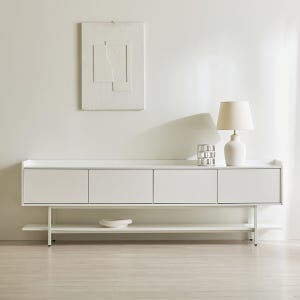 룸티크 다리형 거실장 낮은 TV 수납장 2단 플레인 2000, 화이트화이트