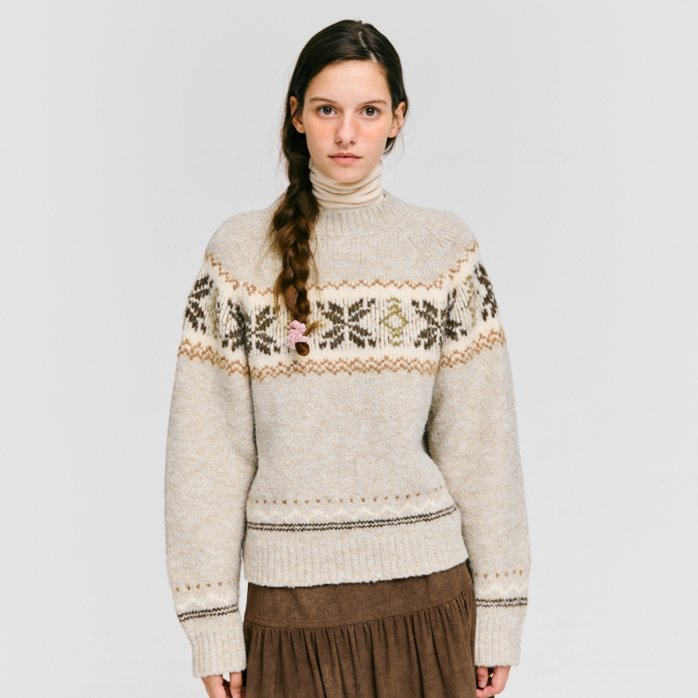 [드파운드] snowflake jacquard knit pullover - oatmeal