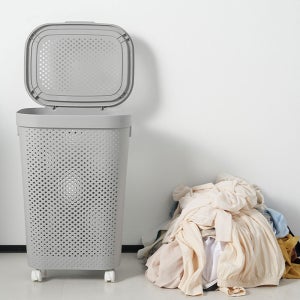 구디푸디 바퀴달린 이동식 대용량 빨래바구니 메쉬 세탁바구니 그레이/특대형, 60L