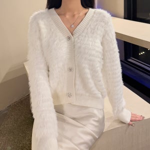 글로우 큐빅 캐시 양털 니트 가디건 2color (수입)