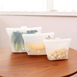 실리콘 지퍼백 3종세트 500ml 1000ml 1500ml 3P 다회용 재사용 밀폐 보관용기 열탕소독 식기세척기가능