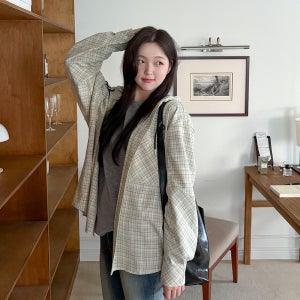 [55-120] 남녀공용 절개 라인 후드 체크 셔츠 여성 빅사이즈 여자 플러스사이즈 어거스트플랜