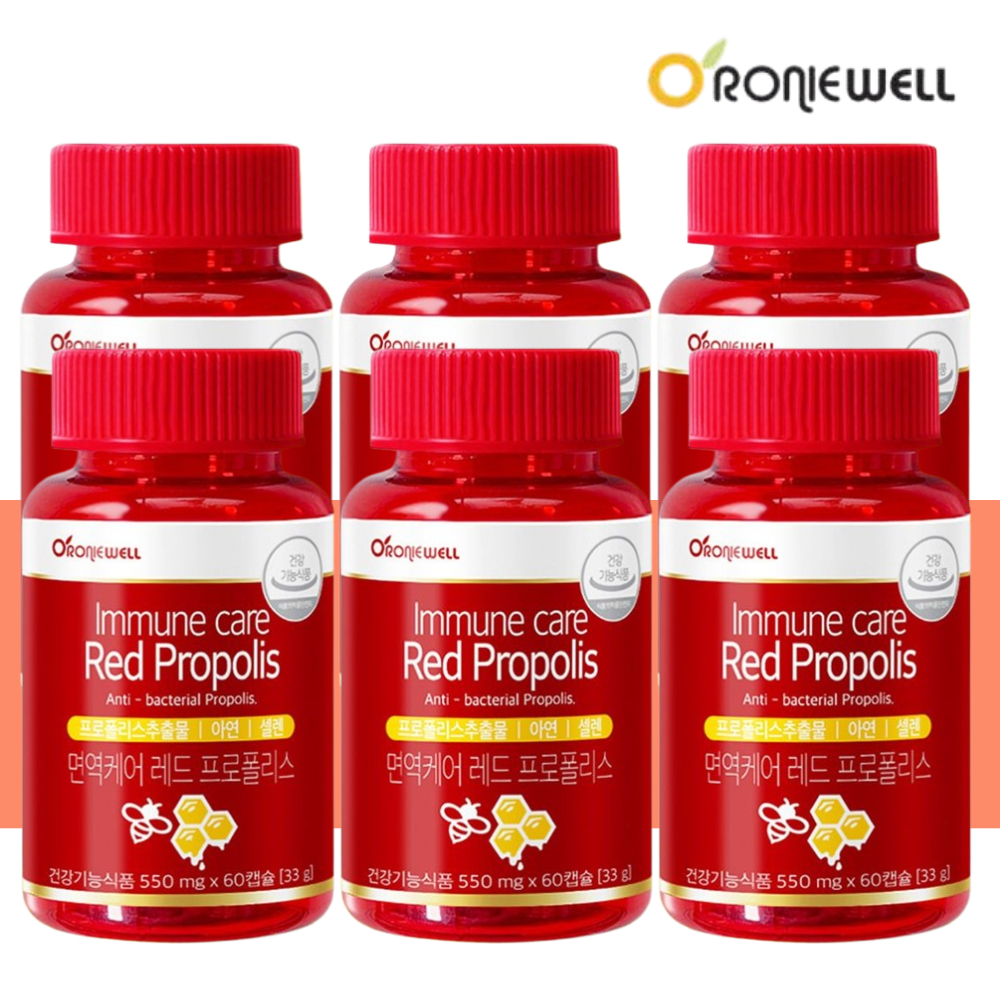 로니웰 <b>면역케어 레드 프로폴리스</b> 플라보노이드 구강 항균 츄어블 6박스