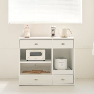 알렉스 1000 렌지대 전자렌지수납장 광파오븐수납 홈카페장 ALEX화이트 1000x550x851, 3단, 루체 실버손잡이 화이트상판 A타입