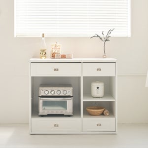 알렉스 1000 렌지대 전자렌지수납장 광파오븐수납 홈카페장 ALEX화이트 1000x550x851, 3단, 루체 실버손잡이 화이트상판 B타입