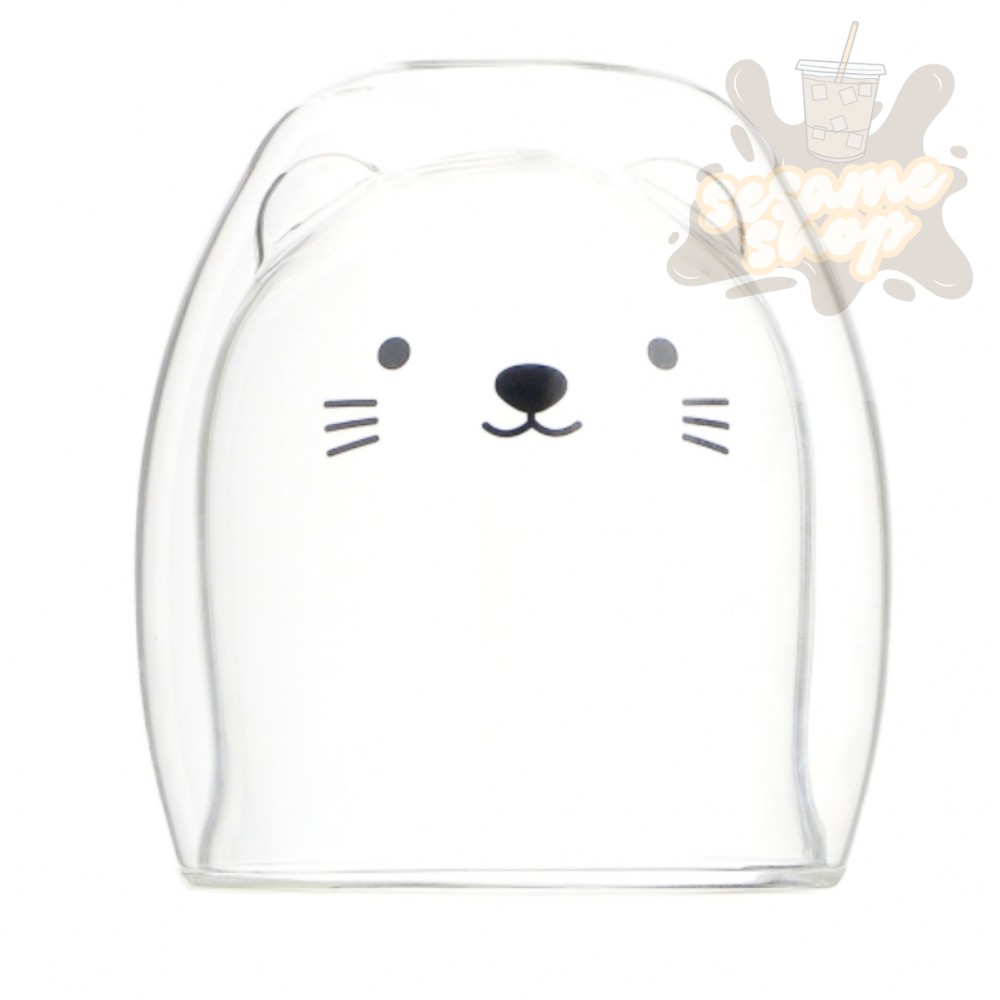 참깨샵 아이스라떼잔 라떼커피잔 고양이 이중유리컵