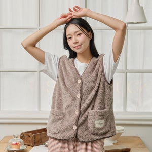 양털 극세사 여성 코코아 조끼 홈웨어 잠옷 주머니