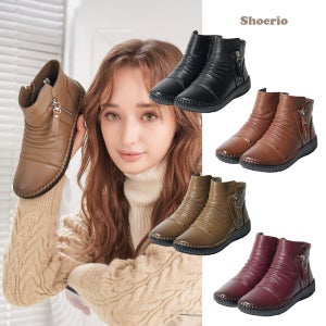 슈리오 겨울 부츠 소가죽 셔링 라인 키높이 여성 앵클부츠