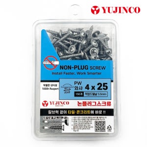 유진코 논플러그 스크류 와샤붙이 논프라피스 콘크리트 직결 피스 나사 칼브럭 4x25 150개