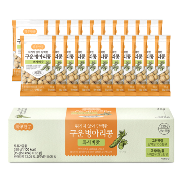 튀기지 않아 담백한 구운 병아리콩 와사비맛 15g 22개입 고단백질 건강한 간식 과자