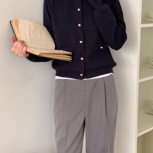 오엘 금장단추 니트 가디건 (3color)