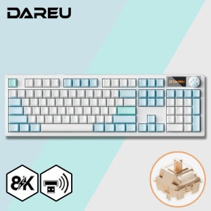 [리뷰이벤트] 다얼유 A104 PRO 8K MASTER 유 무선 게이밍 기계식 키보드 아이스블루, 라떼축
