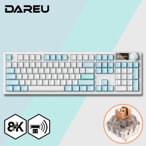 [리뷰이벤트] 다얼유 A104 PRO 8K MASTER 유 무선 게이밍 기계식 키보드 아이스블루, 저소음머스타드축