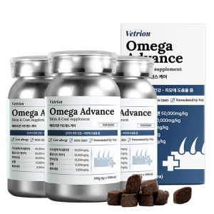 베트리온 강아지 피부 영양제 곰팡이 알러지 피부염 오메가3 어드밴스 100정, 3개