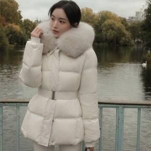 자체제작 와이드 폭스퍼 하프패딩 벨트세트 오리털 덕다운 숏 패딩 점퍼 아이보리 44-88