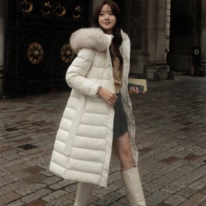 자체제작 리얼 폭스퍼 롱패딩 덕다운 슬림 벨트세트 오리털 패딩 점퍼 2컬러 44-88