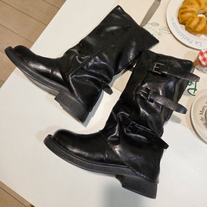 세줄벨트 셔링 워머 주름 키높이 미들 부츠 5cm