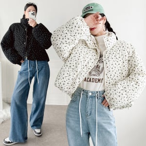 잔꽃 코듀로이 골덴 숏 패딩