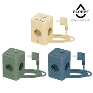 [공식스토어] 에코너 멀티탭 큐브 USB 타워형 고용량 멀티 콘센트 릴선형 MT08 1.8m, 바닐라베이지, 1개