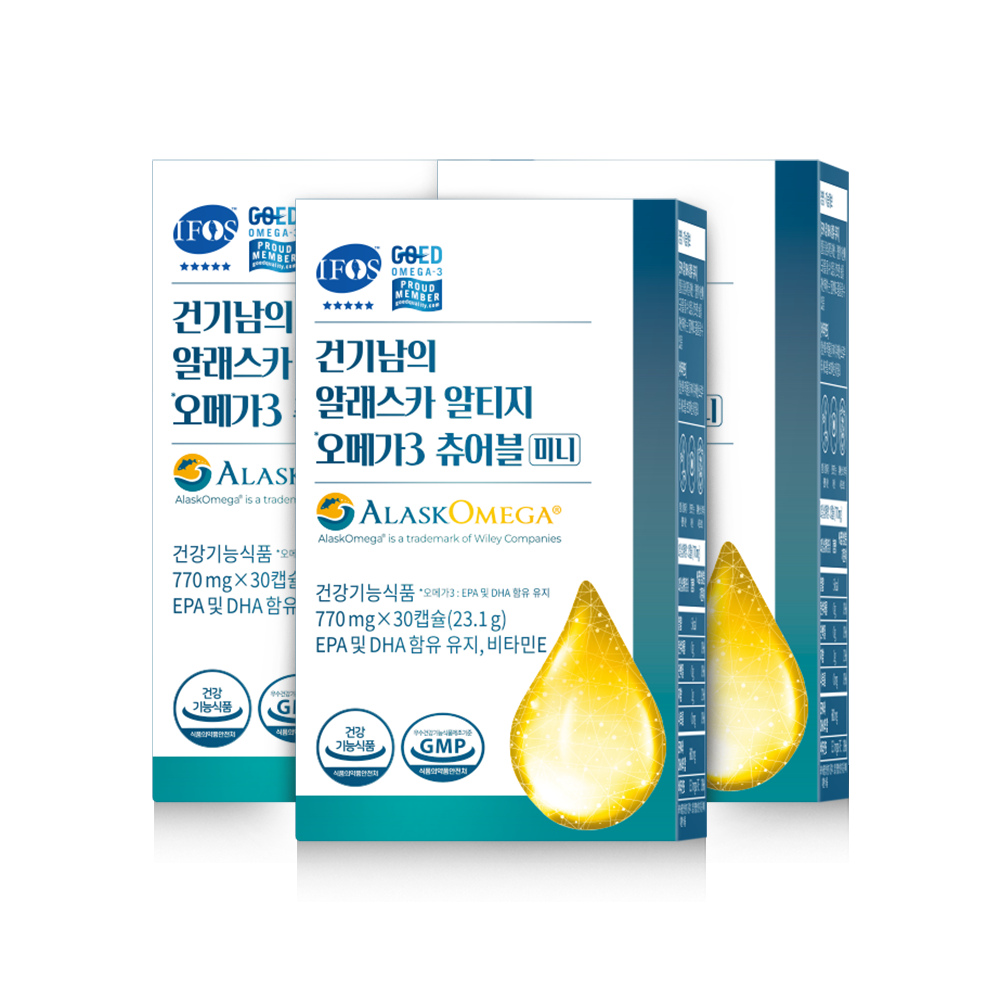 건기남의 알래스카 알티지 오메가3 츄어블 미니 3개월 <b>EPA</b> DHA 600mg 레몬맛