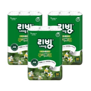 리빙 퓨어그린 무형광 3겹 화장지 25m x 30롤 x 3팩