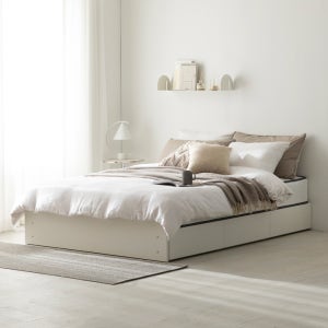 엠뉴 수납 침대 프레임 호텔 매트리스 깔판 3단 무헤드형, Q(퀸), 아이보리