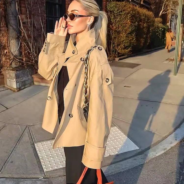 여성 트렌치코트 SLTNX 자켓 스타일 투톤 2025 Outerwears 패션 숏 in 윈